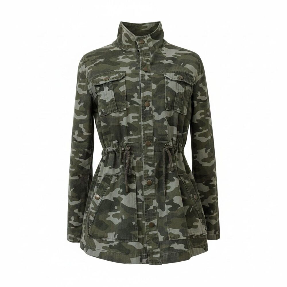 Arizona Jean Co Women’s S Camo Utility Jacket Green Military Drawstring Cotton